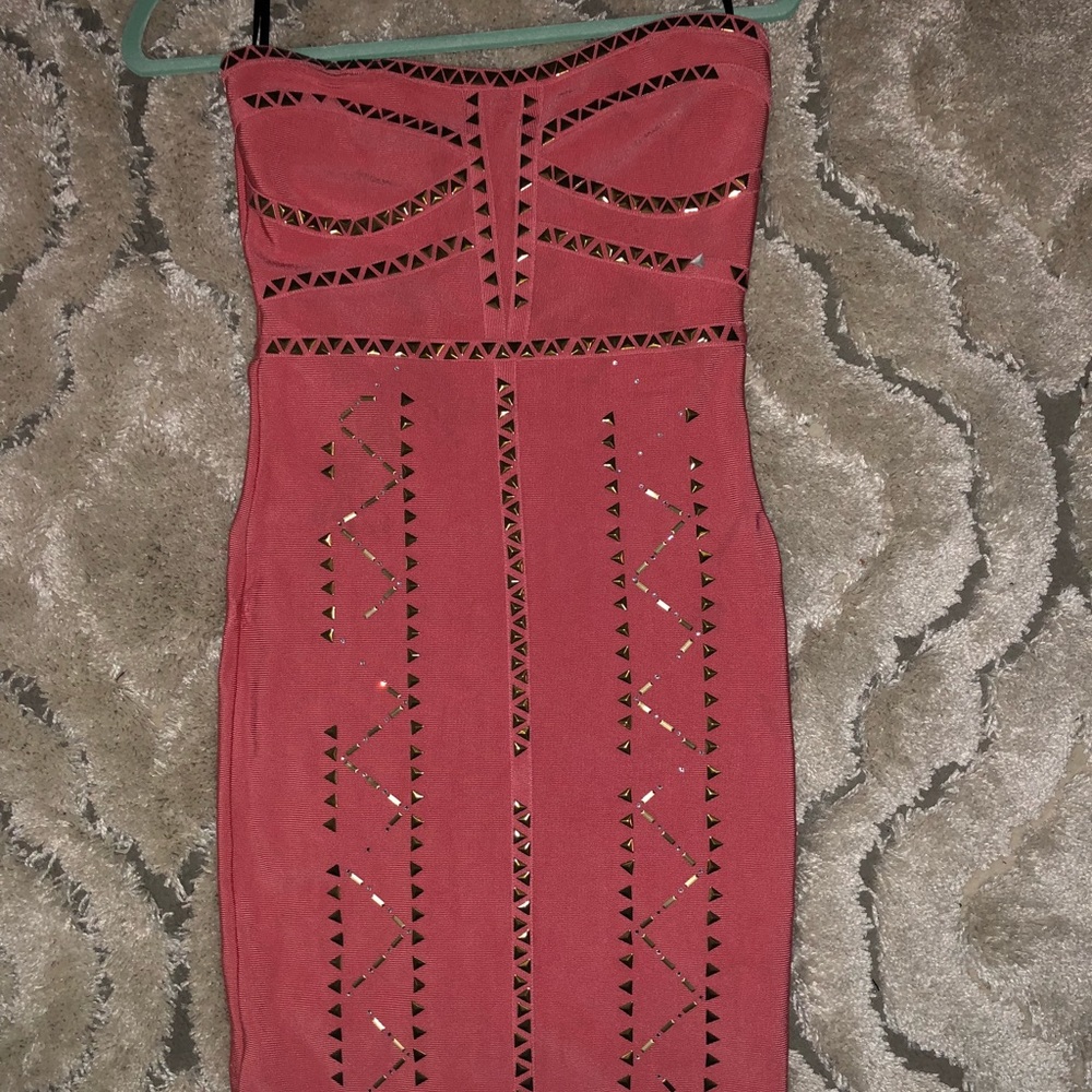 Brand New Bodycon Bebe Dress Pink/Gold